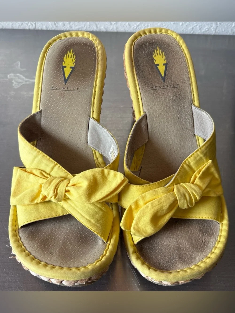 Y2K Coquette Yellow Bow Woven Wedged Heels 💕